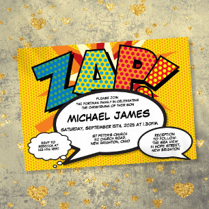 Modern Baptism Christening Fun Comic Book ZAP  Invitation