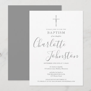 Modern Baptism Christening Silver Signature Invitation