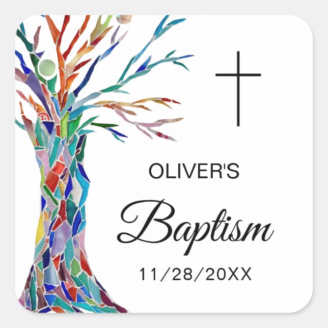 Modern Baptism Christening Square Sticker (Front)