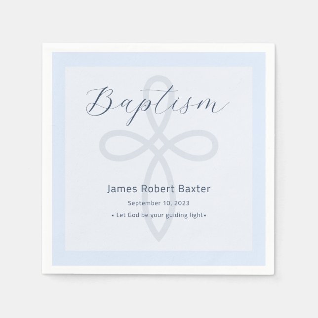 Modern Baptism Cross Blue Prayer Napkin (Front)