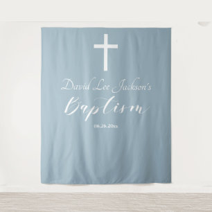 Modern Baptism Dusty Blue Welcome Backdrop Tapestry