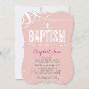 MODERN BAPTISM elegant design white swirl pink Invitation