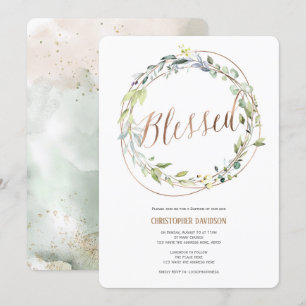 Modern, Baptism Invitation, Watercolor, Greenery, Invitation