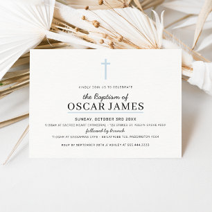 MODERN BAPTISM minimal cross simple pale blue boy Invitation