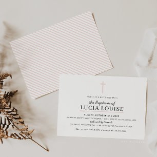 MODERN BAPTISM minimal cross simple pale pink girl Invitation