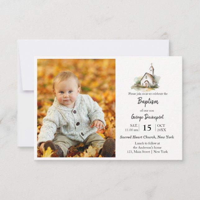 Modern Baptism Religious event custom photo Invitation (Front)