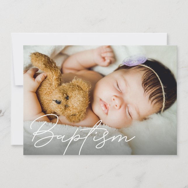 Modern Baptism Script Custom Photo Thank You Card (Front)