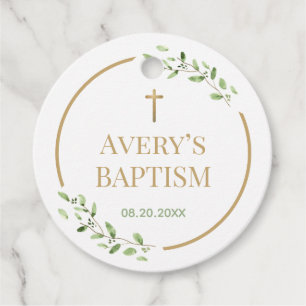 Modern Baptism wreath Gold cross Customisable Favour Tags