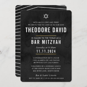 MODERN BAR MITZVAH black pattern simple Invitation