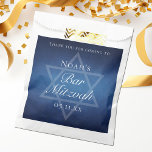Modern Bar Mitzvah Blue Star of David Custom Party Favour Bags<br><div class="desc">Beautiful deep shades of dark blue create a texture like water on these formal Bar Mitzvah party favour bags. Elegant white minimalist script on a favour bag with your son's name on the subtle Star of David to celebrate your Jewish Jewish son's coming of age.</div>