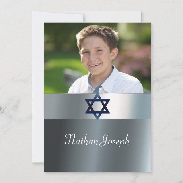 Modern, Bar Mitzvah, Custom  Photo Invitation (Front)