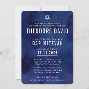 MODERN BAR MITZVAH dark blue pattern simple Invitation