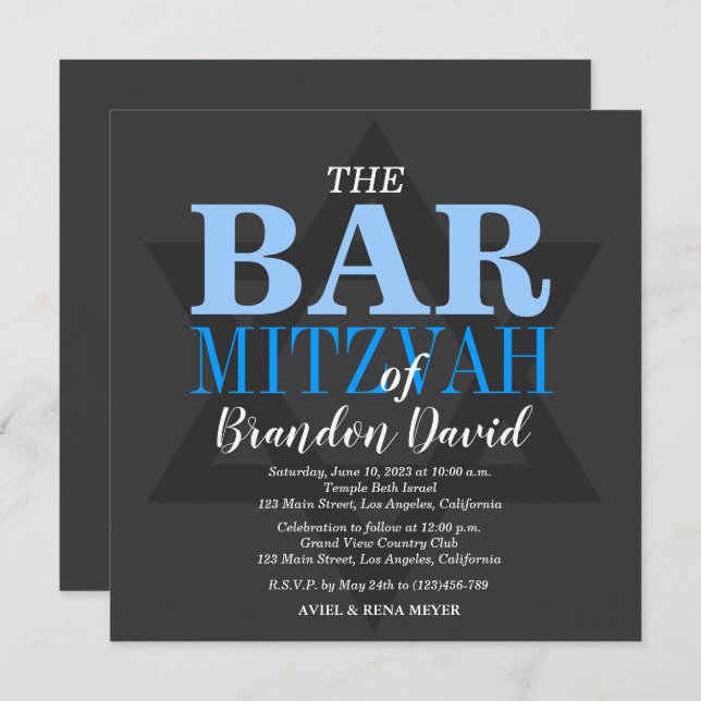 Modern Bar Mitzvah Invitation Custom Announcements (Front/Back)