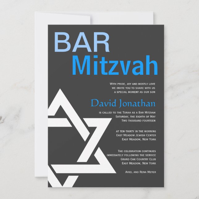Modern Bar Mitzvah Invitation Custom Announcements (Front)
