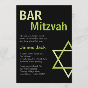 Modern Bar Mitzvah Invitation- Green & Black Invitation