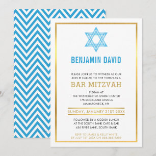 MODERN BAR MITZVAH INVITE gold blue jewish star