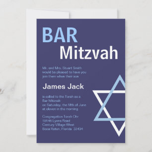 Modern Bar Mitzvah Invitiation- Dark Blue Invitation