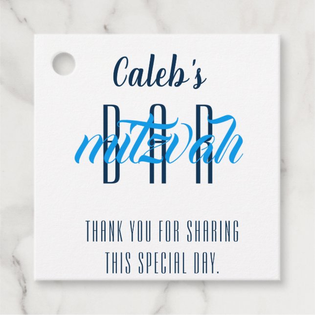 Modern Bar Mitzvah Personalised Favour Tags (Front)