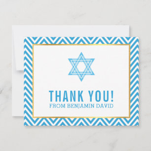 MODERN BAR MITZVAH preppy thank you star BLUE