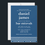 Modern Bar Mitzvah QR Code Details and Reply, Blue Invitation<br><div class="desc">This modern invitation features bold white lettering on the front and a custom QR code and your custom text on the back.  Use the template form to add your text.  The Customise feature can be used to change the font,  layout and colours.</div>