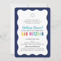 MODERN BAR MITZVAH rainbow colours wavy border blu
