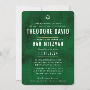 MODERN BAR MITZVAH rich green pattern simple Invitation