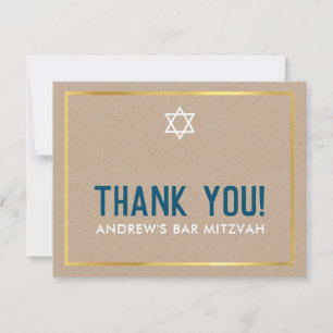 MODERN BAR MITZVAH simple thank you blue kraft
