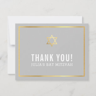 MODERN BAR MITZVAH simple thank you gold star grey Card
