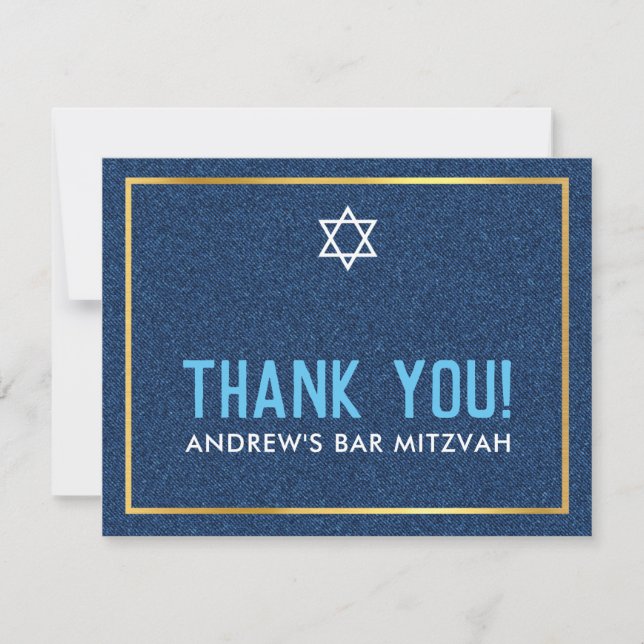MODERN BAR MITZVAH smart bold thank you denim blue (Front)