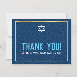MODERN BAR MITZVAH smart bold thank you denim blue Card