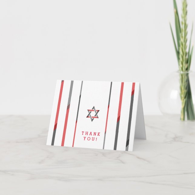 Modern Bar Mitzvah Thank You Cards | Red & Black (Front)