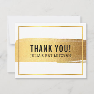 MODERN BAR MITZVAH thank you gold brush stroke Card