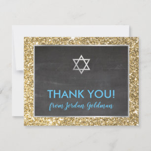 MODERN BAR MITZVAH thank you gold glitter grey