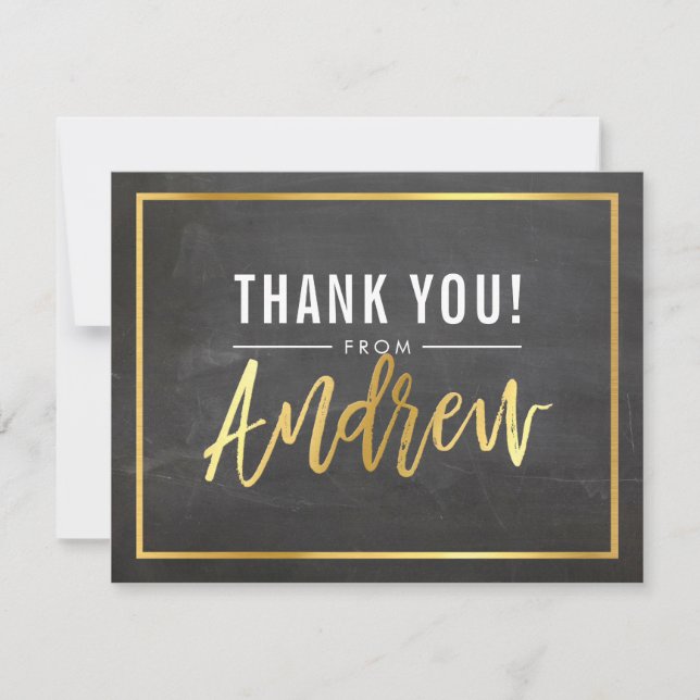 MODERN BAR MITZVAH thank you gold name ANDREW grey Card (Front)