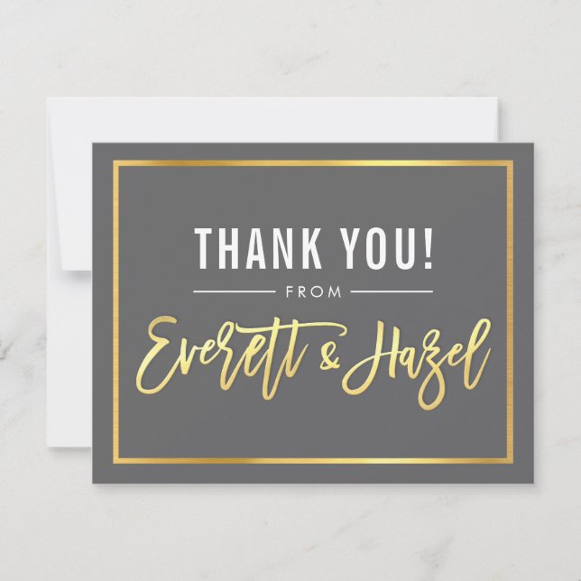 MODERN BAR MITZVAH thank you gold name grey Card (Front)