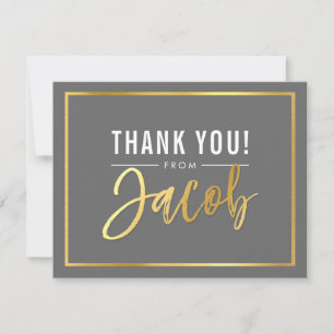 MODERN BAR MITZVAH thank you gold name JACOB grey