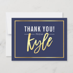 MODERN BAR MITZVAH thank you gold name KYLE navy