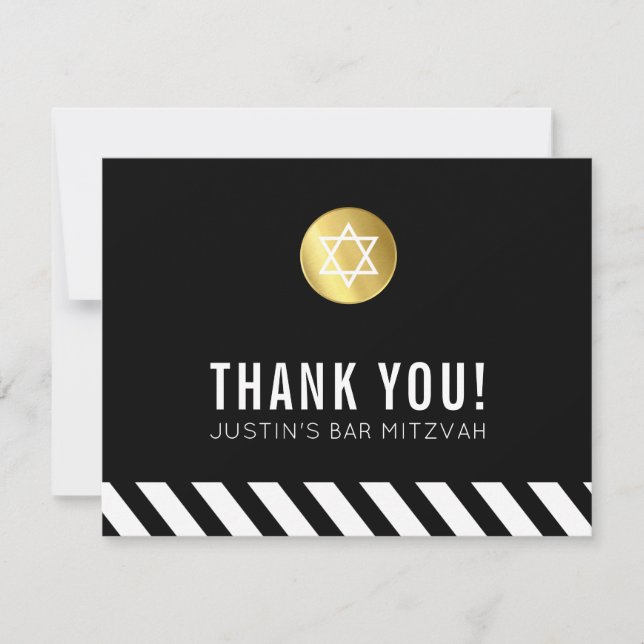 MODERN BAR MITZVAH thank you gold spot black (Front)