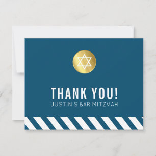 MODERN BAR MITZVAH thank you gold spot dark blue Card