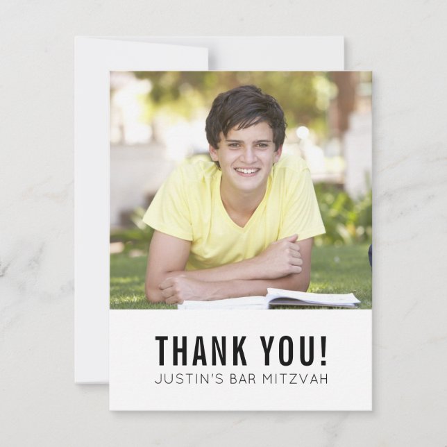 MODERN BAR MITZVAH thank you gold spot white black Card (Front)