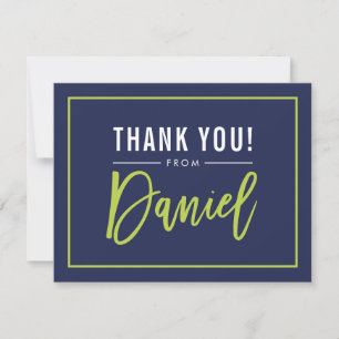 MODERN BAR MITZVAH thank you lime name DANIEL Card