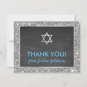 MODERN BAR MITZVAH thank you silver glitter grey