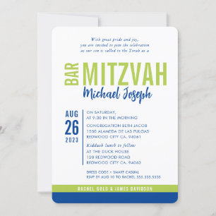 MODERN BAR MITZVAH trendy date blue lime green Invitation