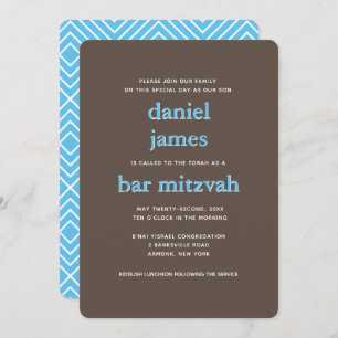 Modern Bar Mitzvah Typography Blue Brown Invitation