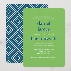 Modern Bar Mitzvah Typography Blue Green Invitation