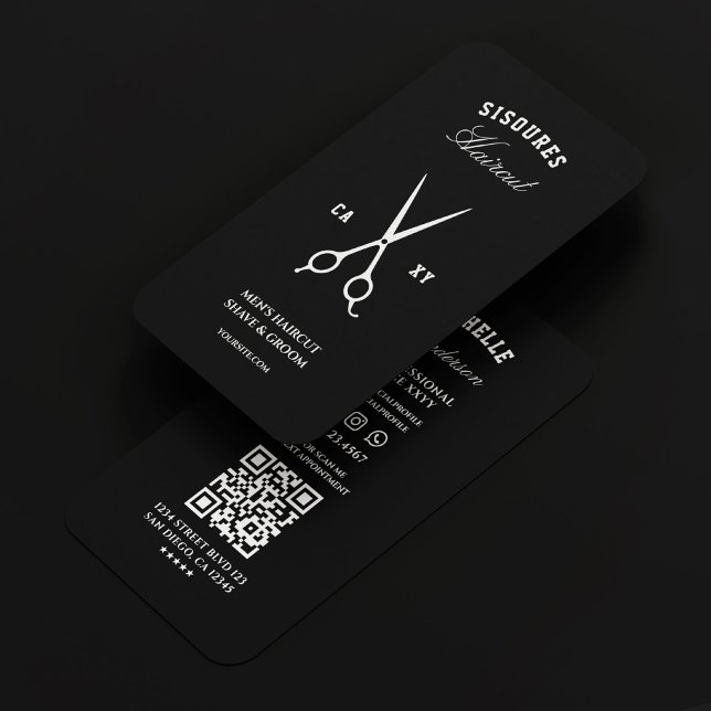 Modern Barber Barbershop Black White Scissors  Business Card (Modern Barber Barbershop Black White Scissors Business Card
)