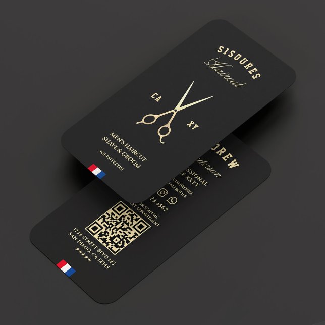 Modern Barber Black Gold Scissors Red Blue White Business Card (Modern Barber Black Gold Scissors Red Blue White Business Card
)