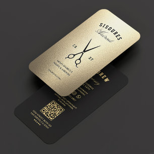 Modern Barber Black Scissors Gold Barbershop Business Card