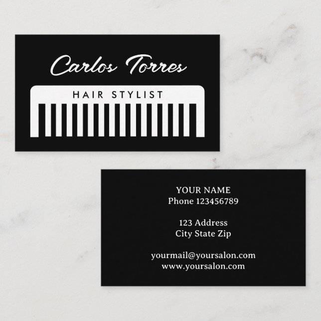 Modern barber comb logo hairstylist business card (Front/Back)