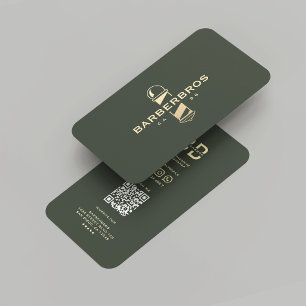 Modern Barber Gold Barber Pole Barbershop Green Business Card